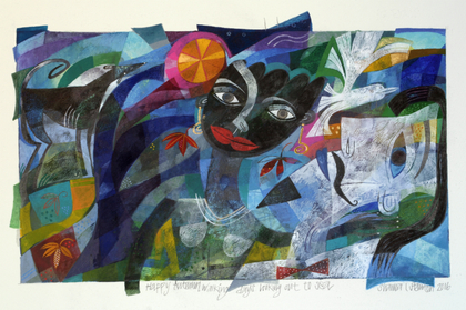 Happy Autumn walking days looking out to sea - 55x39cm - £450